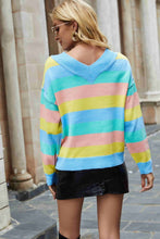 Load image into Gallery viewer, Rainbow Stripe Exposed Seam V-Neck Sweater