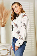 Load image into Gallery viewer, Football Patch Raw Hem Shacket