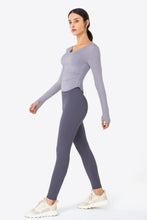 Load image into Gallery viewer, Thumbhole Long Sleeve Pleated Detail Notched Sports Top