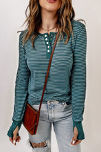 Load image into Gallery viewer, Striped Quarter-Snap Thumbhole Sleeve Top