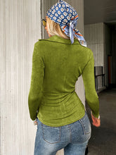 Load image into Gallery viewer, Button Down Curved Hem Velvet Shirt