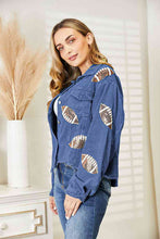 Load image into Gallery viewer, Football Patch Raw Hem Shacket