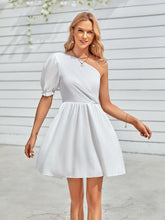Load image into Gallery viewer, One-Shoulder Puff Sleeve A-Line Dress