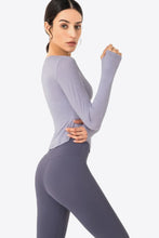 Load image into Gallery viewer, Thumbhole Long Sleeve Pleated Detail Notched Sports Top