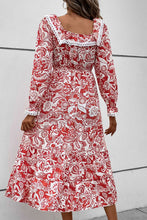Load image into Gallery viewer, Printed Lace Trim Square Neck Flounce Sleeve Dress
