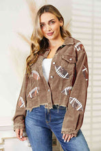 Load image into Gallery viewer, Football Patch Raw Hem Shacket