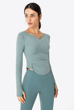 Load image into Gallery viewer, Thumbhole Long Sleeve Pleated Detail Notched Sports Top