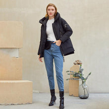 Cargar imagen en el visor de la galería, Parka informal con capucha y bolsillo acolchado para mujer para invierno