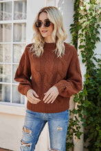 Load image into Gallery viewer, Mixed Knit Crewneck Drop Shoulder Sweater