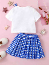 Load image into Gallery viewer, Graphic Bow Detail Top and Polka Dot Pleated Skirt Set