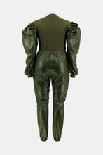 Load image into Gallery viewer, Plus Size Puff Sleeve Spliced Top and Drawstring Waist Joggers Set