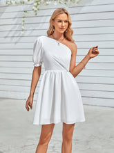 Load image into Gallery viewer, One-Shoulder Puff Sleeve A-Line Dress