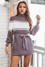 Load image into Gallery viewer, Contrast Tie Front Long Sleeve Sweater Dress