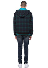 Cargar imagen en el visor de la galería, Chaqueta con capucha y cremallera a cuadros de mezcla de lana para hombre de Konus - Verde