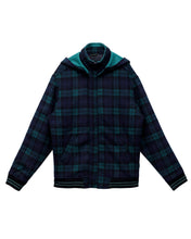 Cargar imagen en el visor de la galería, Chaqueta con capucha y cremallera a cuadros de mezcla de lana para hombre de Konus - Verde
