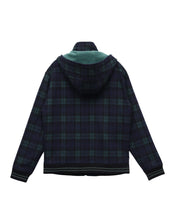 Cargar imagen en el visor de la galería, Chaqueta con capucha y cremallera a cuadros de mezcla de lana para hombre de Konus - Verde