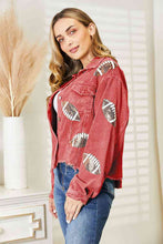 Load image into Gallery viewer, Football Patch Raw Hem Shacket