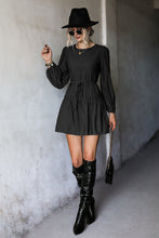 Load image into Gallery viewer, Frill Trim Tie Waist Puff Sleeve Mini Dress