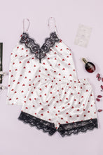 Load image into Gallery viewer, Heart Print Lace Trim Cami and Shorts Pajama Set