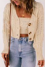 Cargar imagen en el visor de la galería, Conjunto de camisola y cárdigan corto de punto trenzado