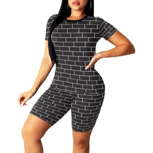 Load image into Gallery viewer, Womens Outfits, Black And White Block Brick Style Womens Short Yoga Set