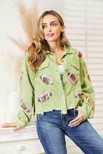 Load image into Gallery viewer, Football Patch Raw Hem Shacket