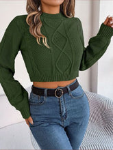 Load image into Gallery viewer, Cable-Knit Round Neck Cropped Sweater