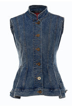 Load image into Gallery viewer, GAWQO Fringe Detail Cropped Jacket and Denim Vest Set