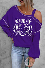 Load image into Gallery viewer, Tiger Graphic Long Sleeve Asymmetrical Neck Top