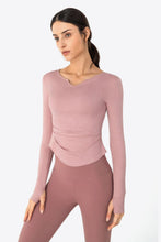 Load image into Gallery viewer, Thumbhole Long Sleeve Pleated Detail Notched Sports Top