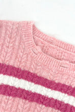Load image into Gallery viewer, Cable-Knit Striped Dropped Shoulder Sweater