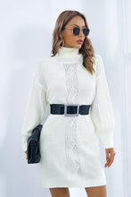 Load image into Gallery viewer, Openwork Turtleneck Long Sleeve Sweater Dress