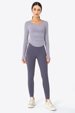 Load image into Gallery viewer, Thumbhole Long Sleeve Pleated Detail Notched Sports Top