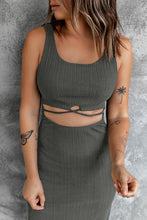 Load image into Gallery viewer, Crisscross Cutout Scoop Neck Slit Midi Dress