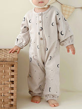 Load image into Gallery viewer, Printed Button Up Dropped Shoulder Jumpsuit