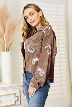Load image into Gallery viewer, Football Patch Raw Hem Shacket