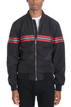 Load image into Gallery viewer, MENS SHIELD BOMBER BLACK /RED STRIPED JACKET