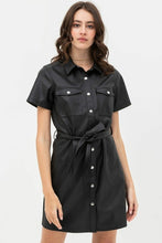 Load image into Gallery viewer, Solid Short Sleeves Pleather Mini Dress