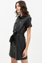 Load image into Gallery viewer, Solid Short Sleeves Pleather Mini Dress