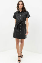 Load image into Gallery viewer, Solid Short Sleeves Pleather Mini Dress