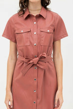 Load image into Gallery viewer, Solid Short Sleeves Pleather Mini Dress