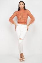 Cargar imagen en el visor de la galería, Blusa fruncida con mangas abullonadas y ribete de encaje