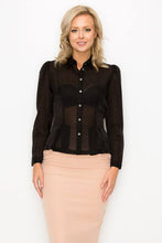 Load image into Gallery viewer, Solid Organza Pleated Long Sleeve Women's Blouse