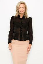 Load image into Gallery viewer, Solid Organza Pleated Long Sleeve Women's Blouse