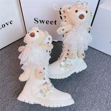 Cargar imagen en el visor de la galería, Botas altas hasta la rodilla con osito de peluche y diamantes de imitación para niños