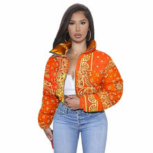 Load image into Gallery viewer, Women Coat, Bandana Style Paisley Print Outerwear Bubble Jacket