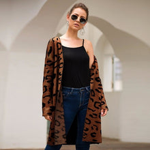 Load image into Gallery viewer, Leopard Print Open Front Full Length Cardigan Sweater