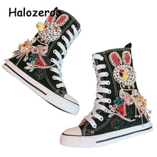 Load image into Gallery viewer, Girls/ Kids Rhinestone Canvas Sport High-top Sneakers