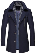 Load image into Gallery viewer, Mens Layered Collar Button Front Mid Length Coat