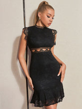 Load image into Gallery viewer, Scalloped Lace Mock Neck Fishtail Dress